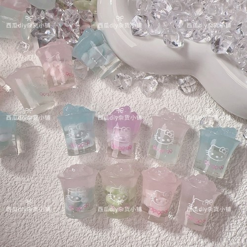 【西瓜定制】仿真椰肉冰杯冰块奶茶杯KT猫树脂配件DIY场景挂件材