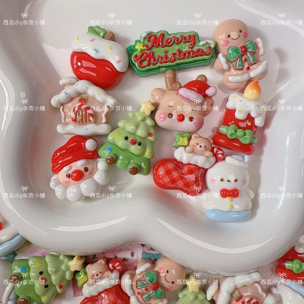 圣诞节树脂配件圣诞树雪人麋鹿姜饼人DIY奶油手机壳手工发夹材料