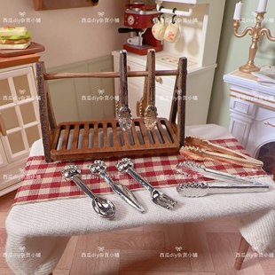 仿真微缩食玩木质架子KT猫勺子叉子夹子diy树脂配件娃屋场景材料