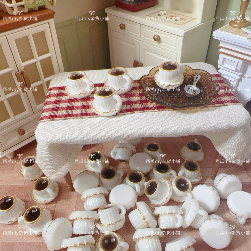 仿真微缩食玩冰箱贴摆件树脂饰品配件diy娃屋场景咖啡杯金边复古