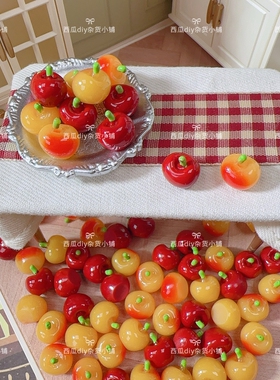 仿真微缩食玩娃娃屋场景超迷你立体小樱桃diy冰箱贴配件发夹材料