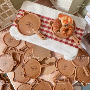 仿真微缩食玩捏捏餐盘可爱小熊木纹砧板盘子diy冰箱贴场景配件