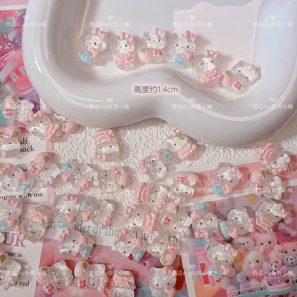 迷你格子裙冰透KT猫咪diy仿真树脂配件手机壳手工发夹材料冰箱贴