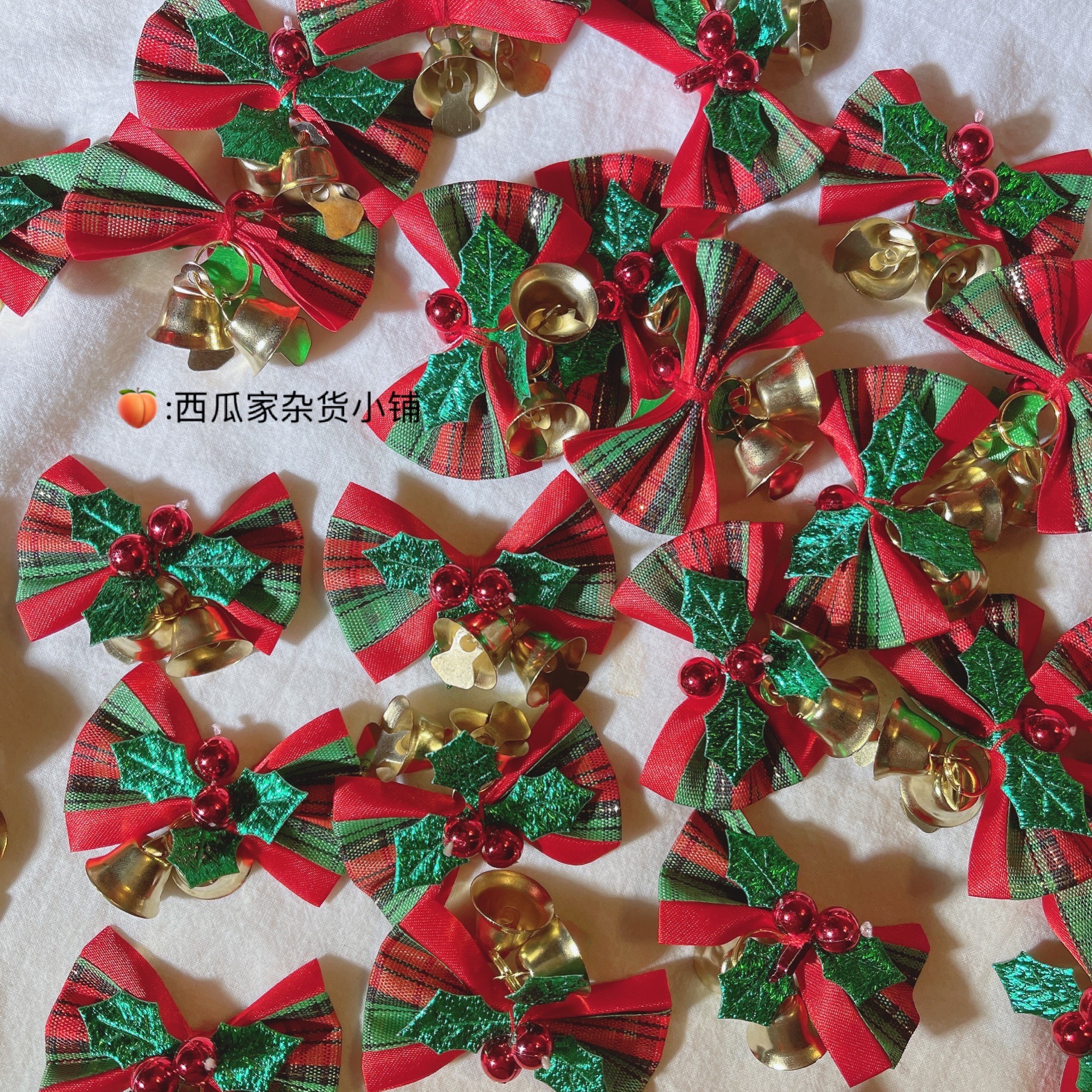 圣诞节布艺蝴蝶结铃铛配件diy新款奶油手机壳网红材料镜子驾驶证