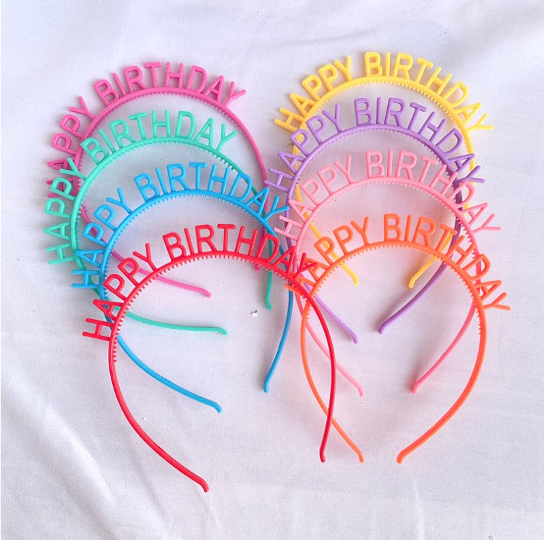 网红生日帽糖果色生日快乐英文发箍女生拍照头箍装扮生日派对头饰