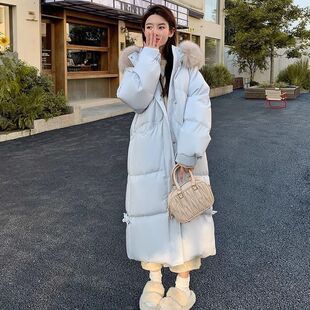 韩国加厚羽绒棉服女中长款宽松2026冬季新款白鸭绒过膝外套潮