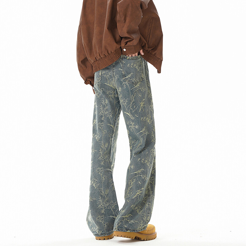 B221 美式ins高街暗黑宽松直筒提花牛仔裤LK24394-特P52控88