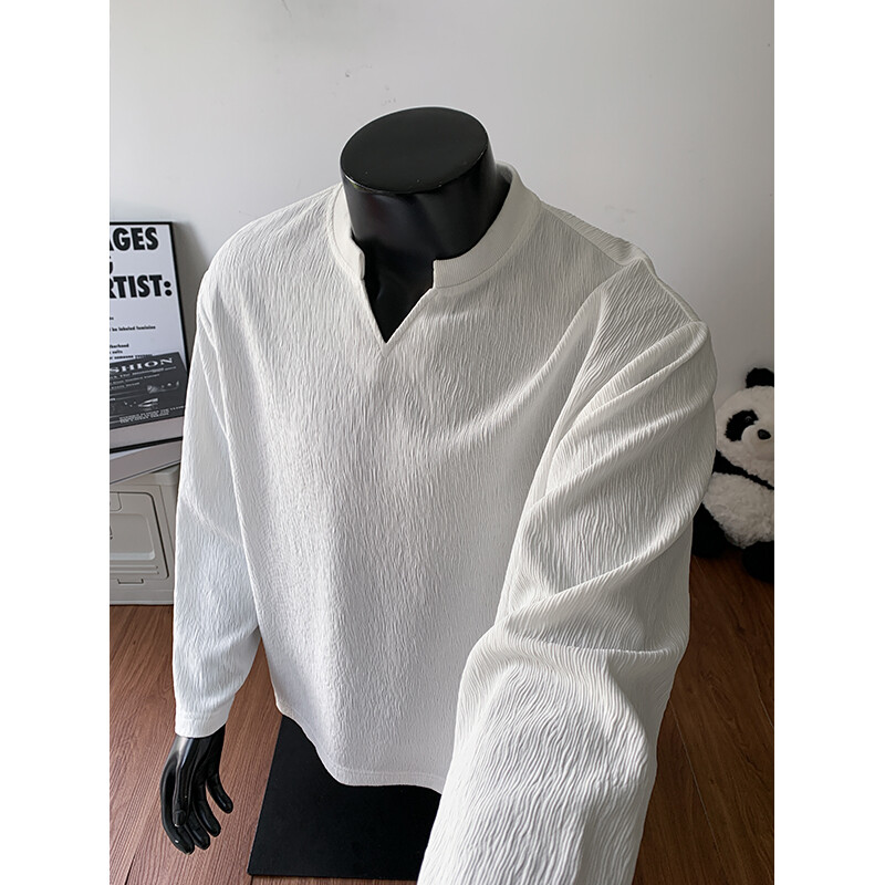 2026春季新款肌理打底衫V领纹理感大码长袖T恤男T51121特P24控48
