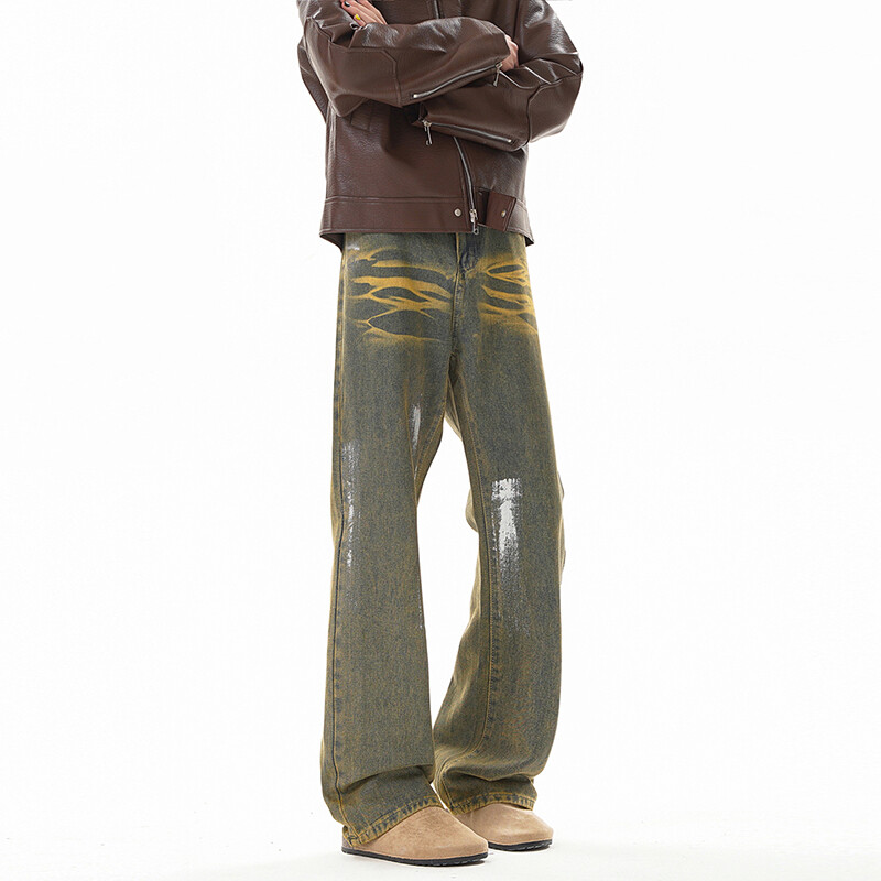 B221 美式ins高街小众休闲印花微喇牛仔裤 LK24245-特P45控78