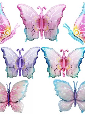 氦气球飘空铝膜蝴蝶美丽绚少女心炫彩大号紫色粉色冰蓝色节日布置