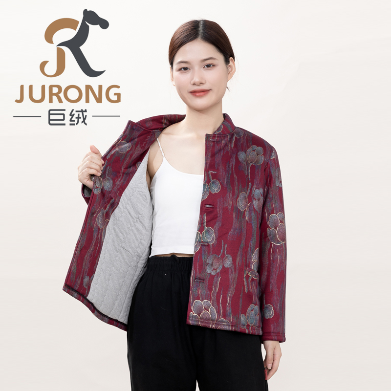 巨绒女士中老年秋冬加厚加绒长袖宽松驼绒棉衣立领羊毛夹克棉袄