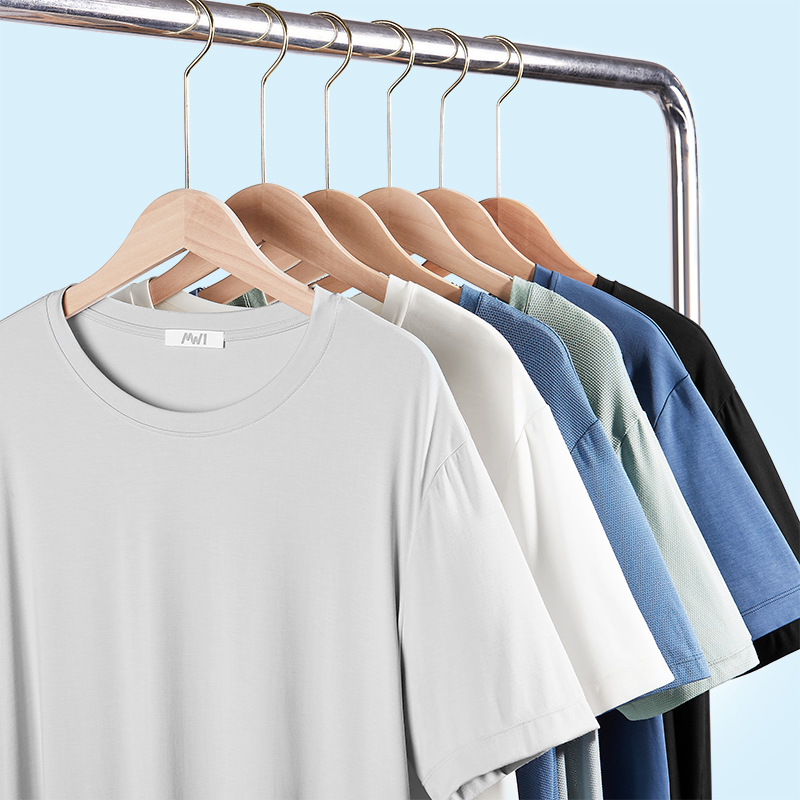 曼妮芬MW1男士T恤春新款100支棉T恤衫圆领透气打底衫男