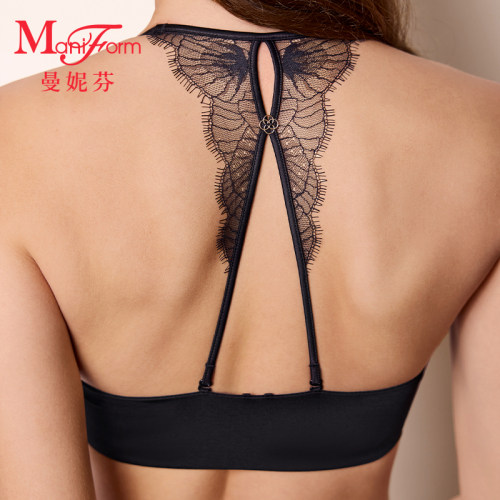 曼妮芬三角杯前扣无钢圈美背文胸