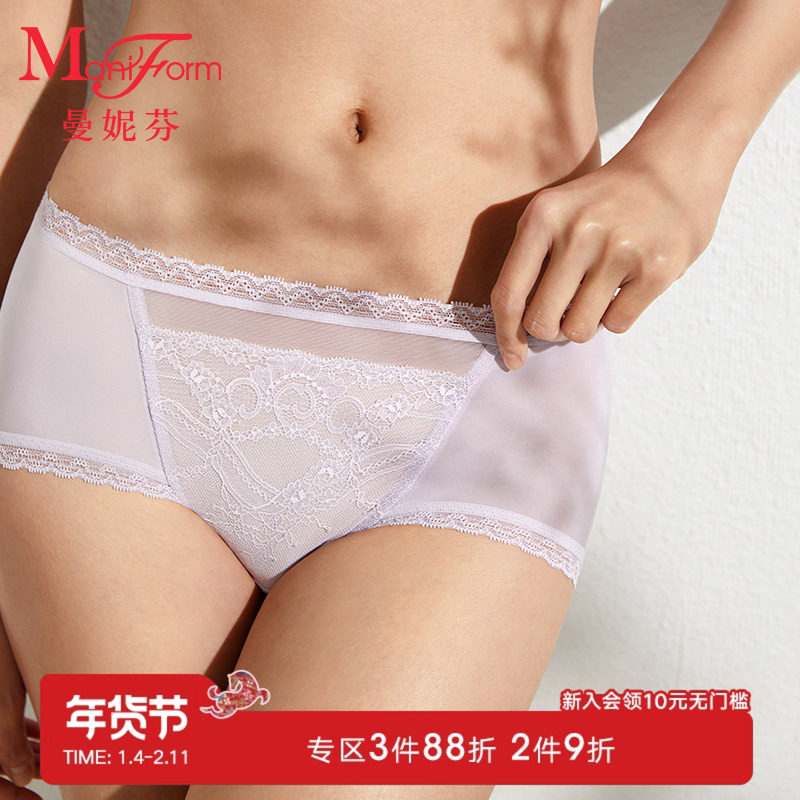 曼妮芬性感蕾丝红内裤中腰低角裤舒适底裤纯棉底裆短裤女,女士内衣/男士内衣/家居服,女三角裤,淘宝优惠券,粉丝福利购,淘宝优惠卷