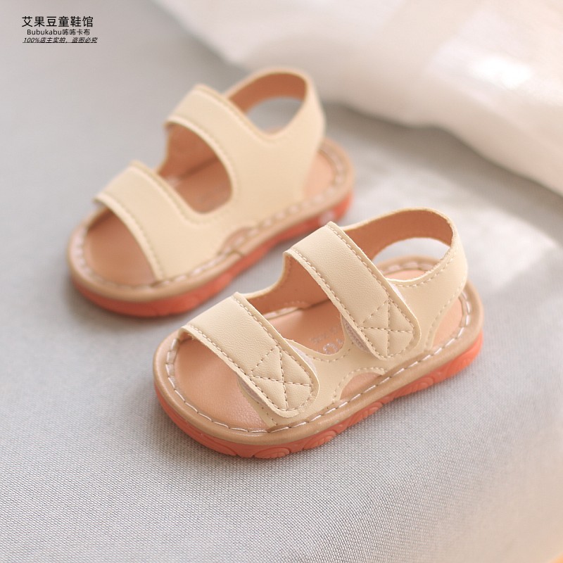 儿童凉鞋夏季男女宝宝童鞋魔术贴软底鞋子纯色简约韩版叫叫鞋