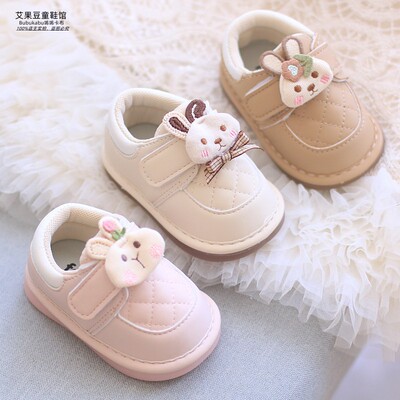 婴幼儿学步鞋软底春秋小兔头女宝宝防滑魔术贴女童叫叫鞋子1-2岁