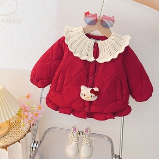 女童加绒外套洋气婴儿夹棉上衣公主外穿棉服女宝宝秋冬天加厚衣服