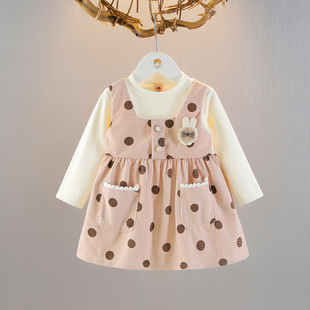 女童连衣裙秋季小公主裙纯棉婴儿上衣女宝宝春秋天衣服假两件裙子