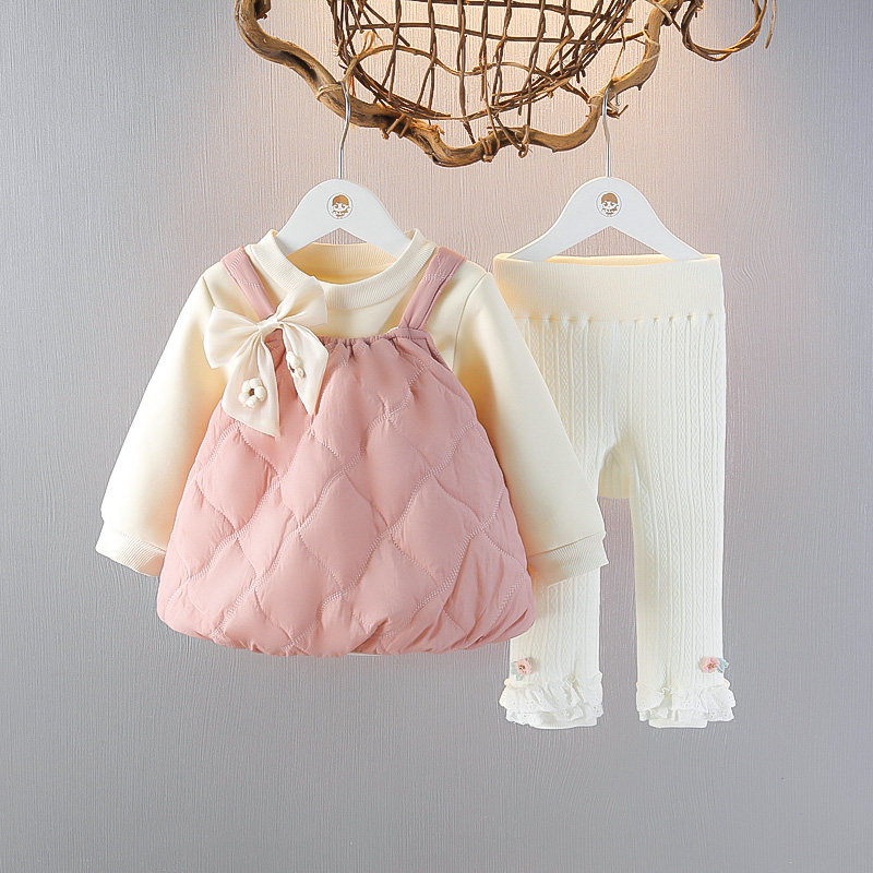 婴儿童装女宝宝秋冬装加绒套装公主加厚外出服女童冬季衣服三件套