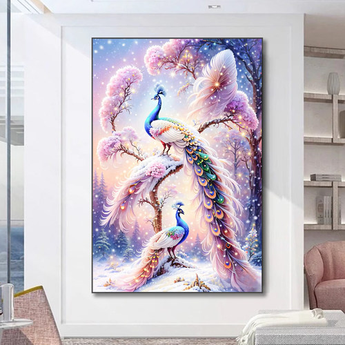 七彩孔雀钻石画高级感吉祥鸟点钻