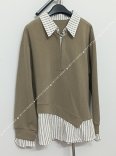 2026新大码女装假2件套条纹衬衫不规则外搭适合110~128斤MM女生