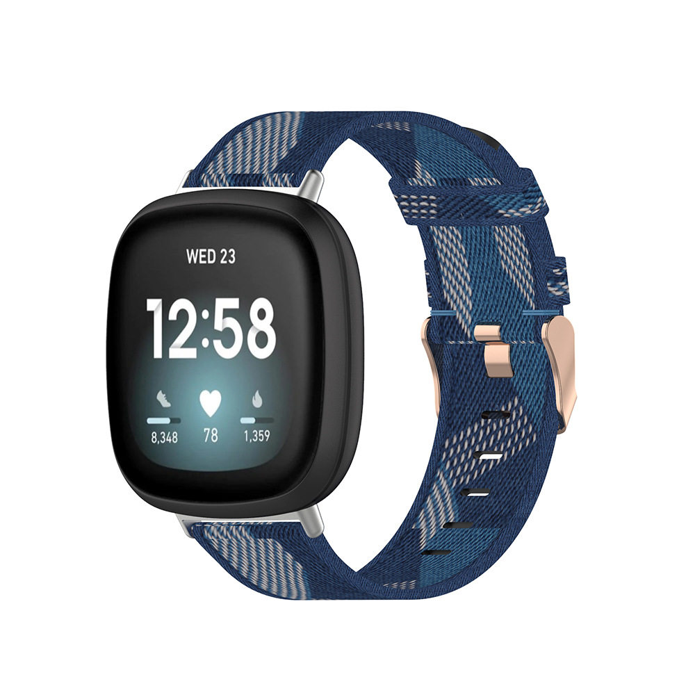 适用Fitbit Versa3/Sense尼龙帆布编织表带Sense金属头粒腕带均码