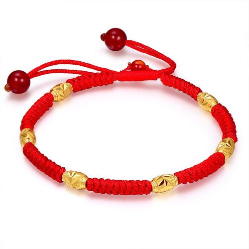 越南转运金色手链女首饰久不掉色新款红绳编织情侣硬金转运戒指