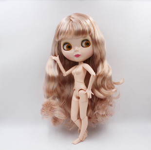 Blythe小布娃娃杏粉蓝混合色卷发19关节塑料娃娃可化妆改娃送手组