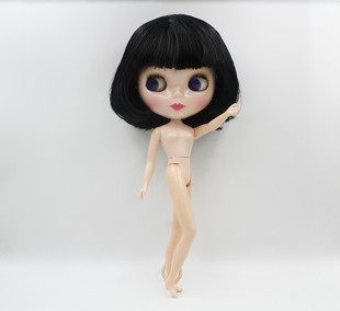 Blythe小布娃娃黑色磨姑短发7关节塑料素体裸娃女孩玩具送支架