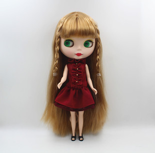 Blythe小布娃娃浅褐色刘海长直发磨砂脸7关节素体塑料娃娃送衣服