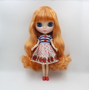 Blythe小布娃娃杏红双色刘海卷发7关节塑料娃娃可换磨砂脸送衣服