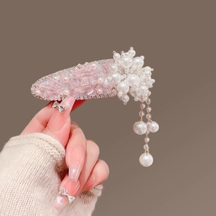 镶钻花朵流苏发夹粉色BB夹新侧边夹刘海夹子发卡头饰 一折专区