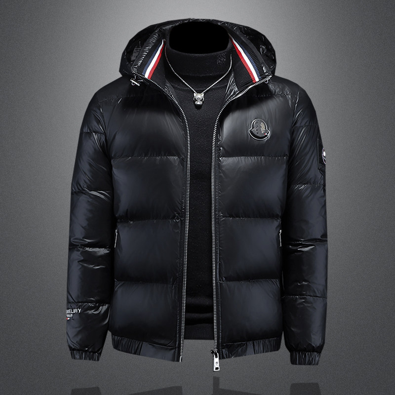 欧洲站潮流帅气男士羽绒服连帽亮面加厚时尚保暖修身外套上衣潮流