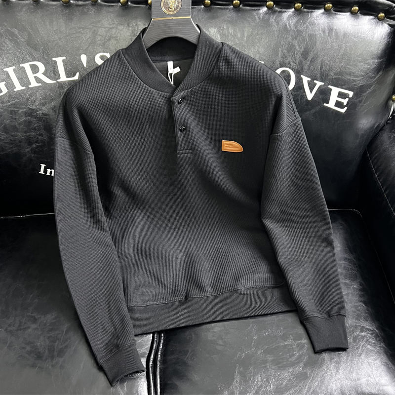 男士春秋季百搭时尚潮流上衣打底衫休闲宽松亨利棒球领套头卫衣男