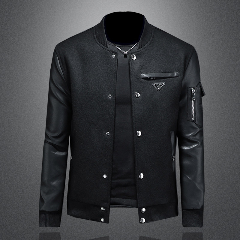 欧洲站潮流2025秋季新款呢料拼接棒球领男士夹克外套休闲修身高端