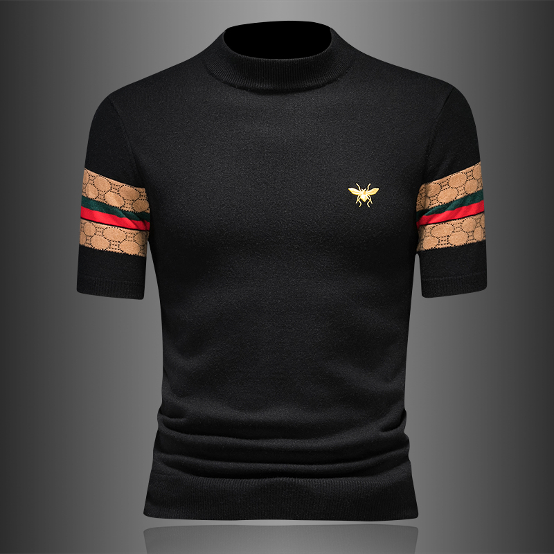 2024冬季新款保暖高端男士羊毛衫圆领半袖刺绣厚毛衣针织衫打底衫