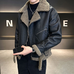 毛领男士皮毛一体外套冬装羊羔绒皮衣男款2025新款加绒皮夹克棉服