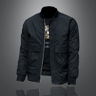 2025秋冬季新款纯色修身工装夹克男潮休闲上衣简约百搭棒球领外套