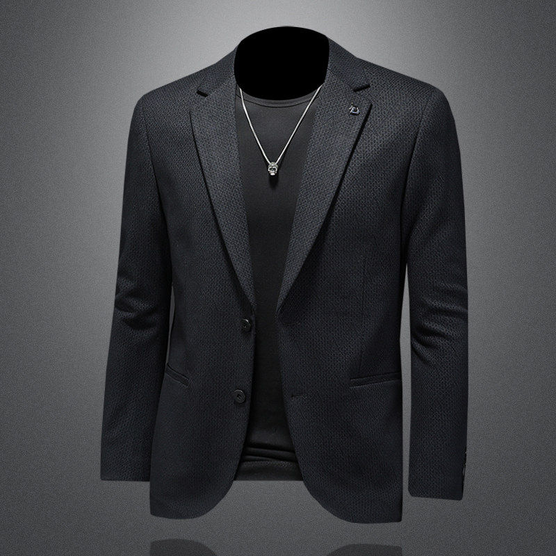 羊毛西服外套男商务休闲单西上衣字母暗纹长袖中年透气修身显瘦潮