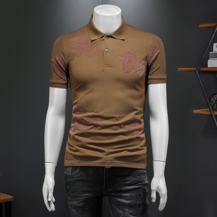 高品质个性修身短袖男士翻领印花休闲大码2026年夏季植绒POLO衫潮