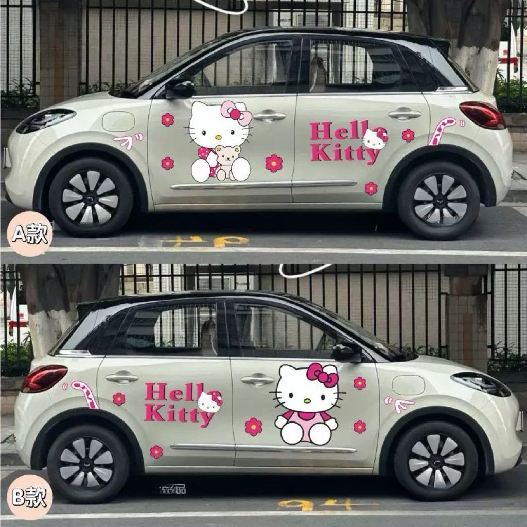 新款五菱缤果车贴纸车身两侧Kitty凯蒂猫动漫可爱卡通改装饰贴画