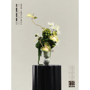 墨色林莽 折衷主义大理石花器高档仿真花 客厅玄关案几大平层摆件