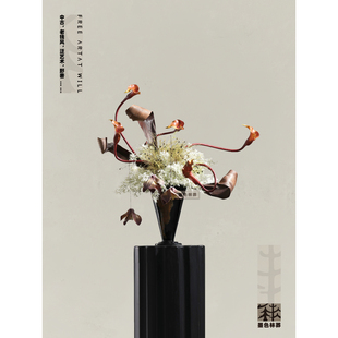 墨色林莽 法式中古陶瓷花器仿真花 别墅玄关展示柜吧台桌花摆件