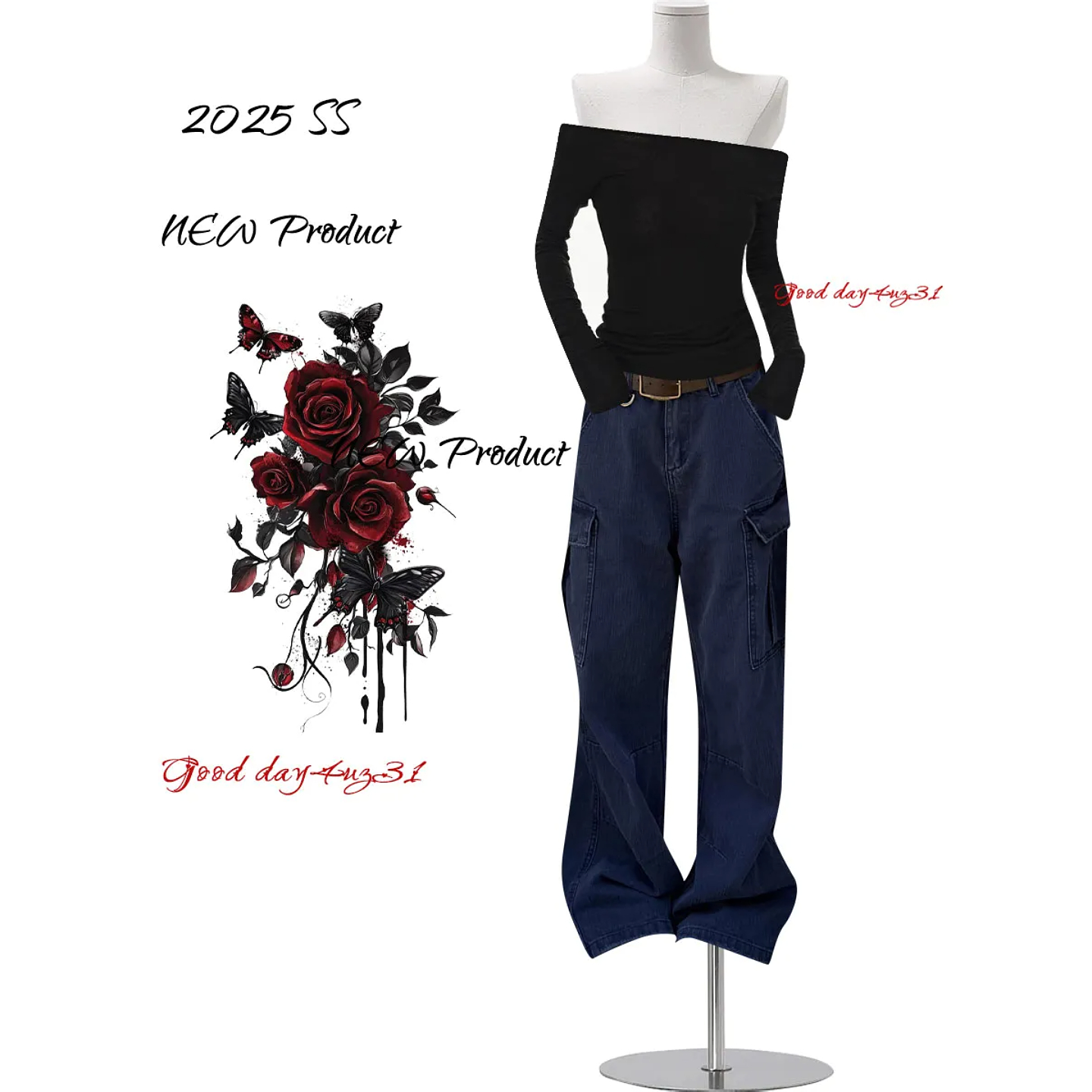 大码美式复古多口袋工装牛仔裤