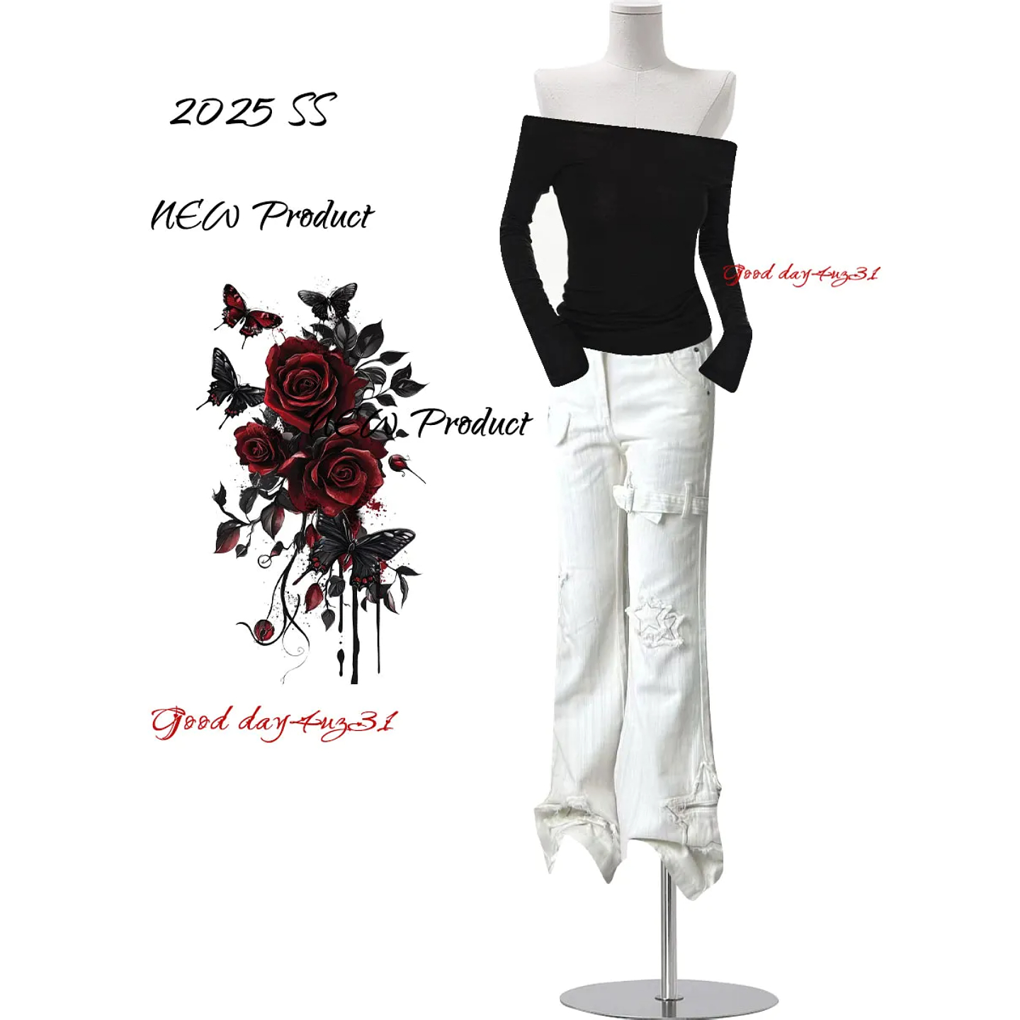 绑带星星贴布微喇牛仔裤女