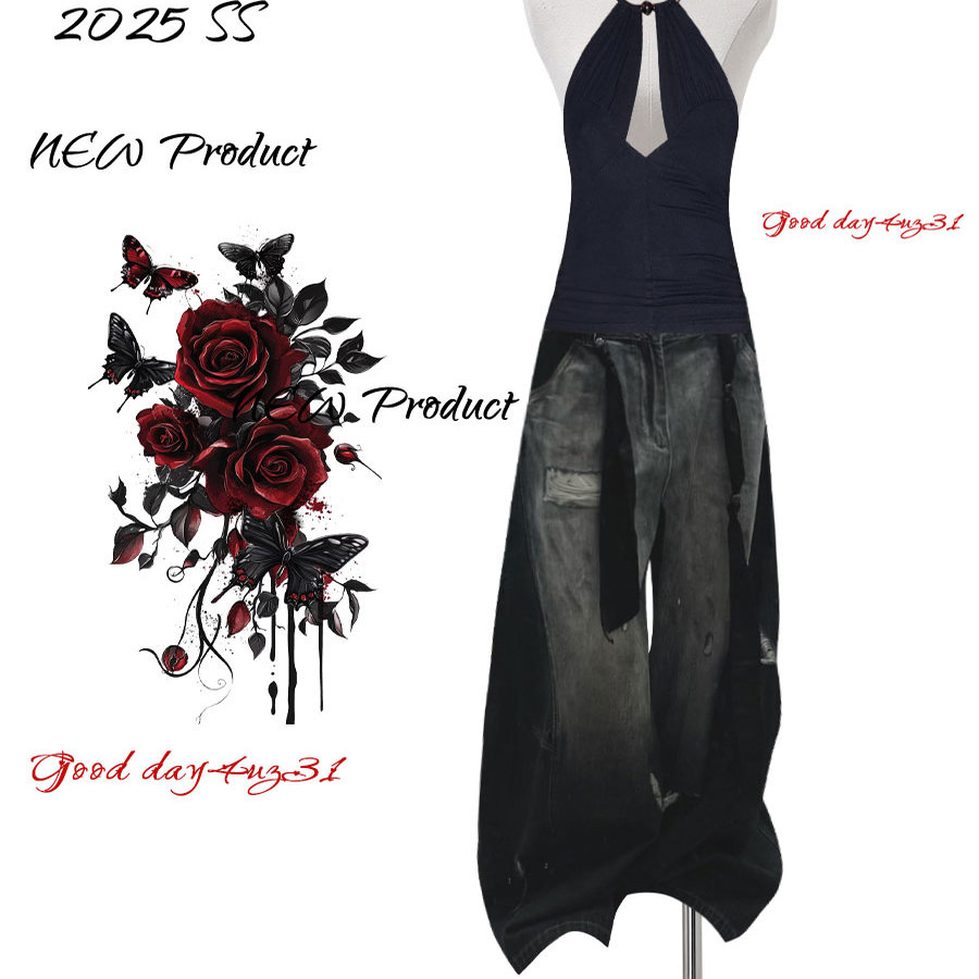 大码美式复古街头破洞牛仔裤女