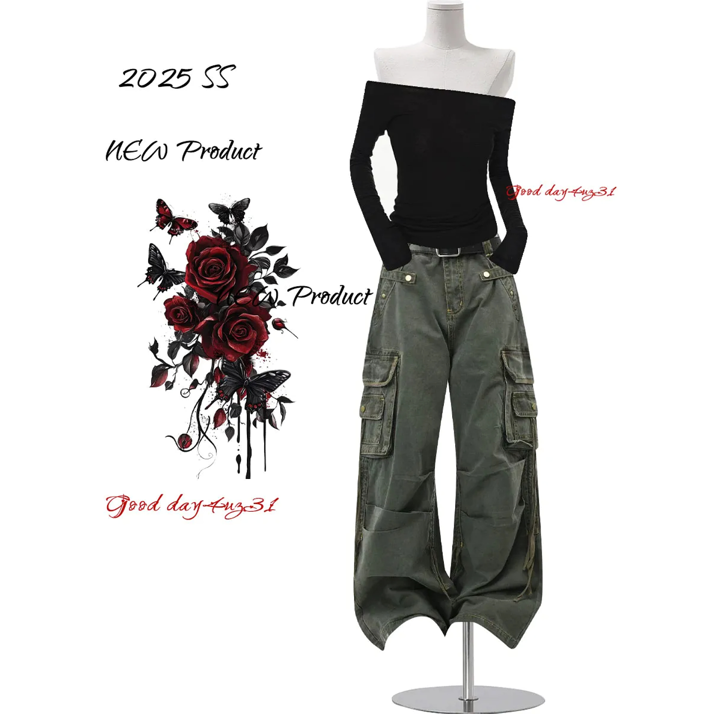 大码美式复古多口袋阔腿牛仔裤