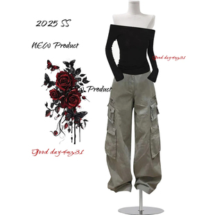 牛仔裤 复古多口袋工装 女秋冬季 新款 大码 街头设计感百搭阔腿裤 美式