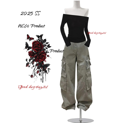 大码美式复古多口袋工装牛仔裤