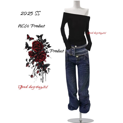 大码美式复古双腰带显瘦牛仔裤